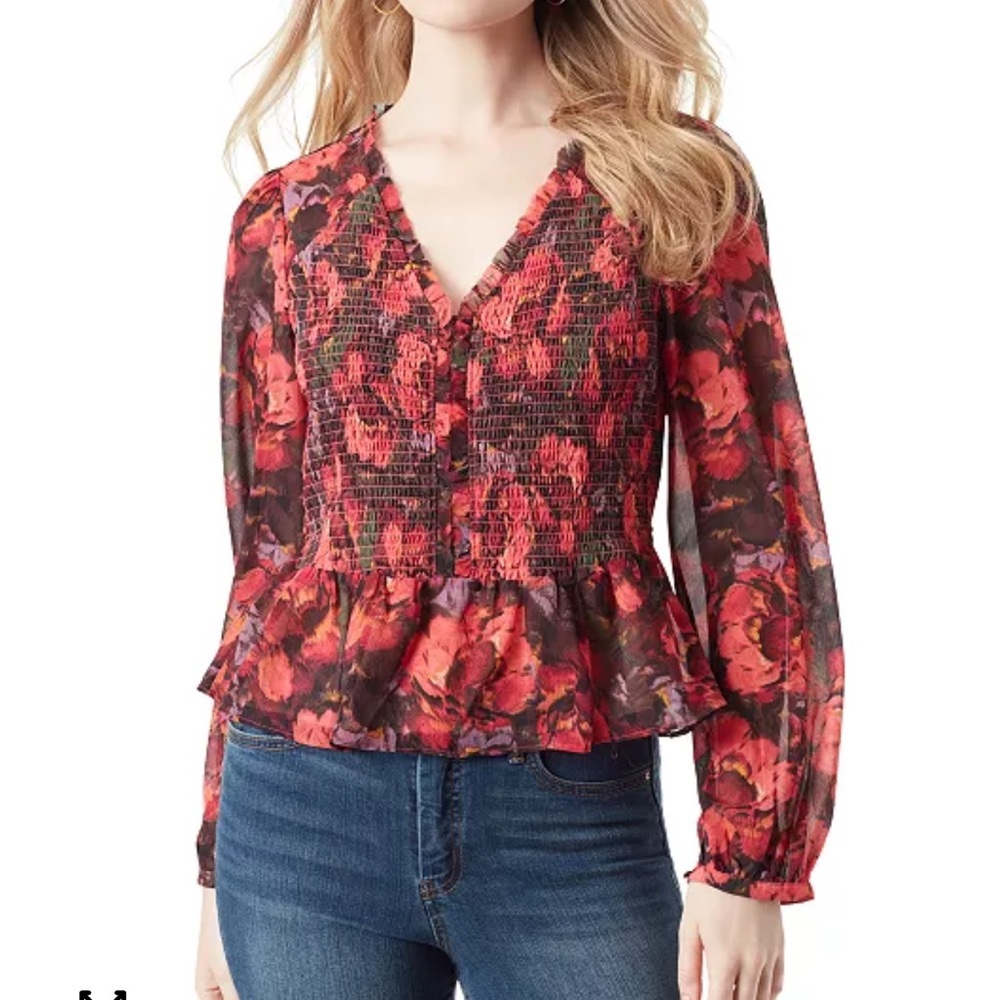 Jessica Simpson Multicolor Floral Peplum Blouse